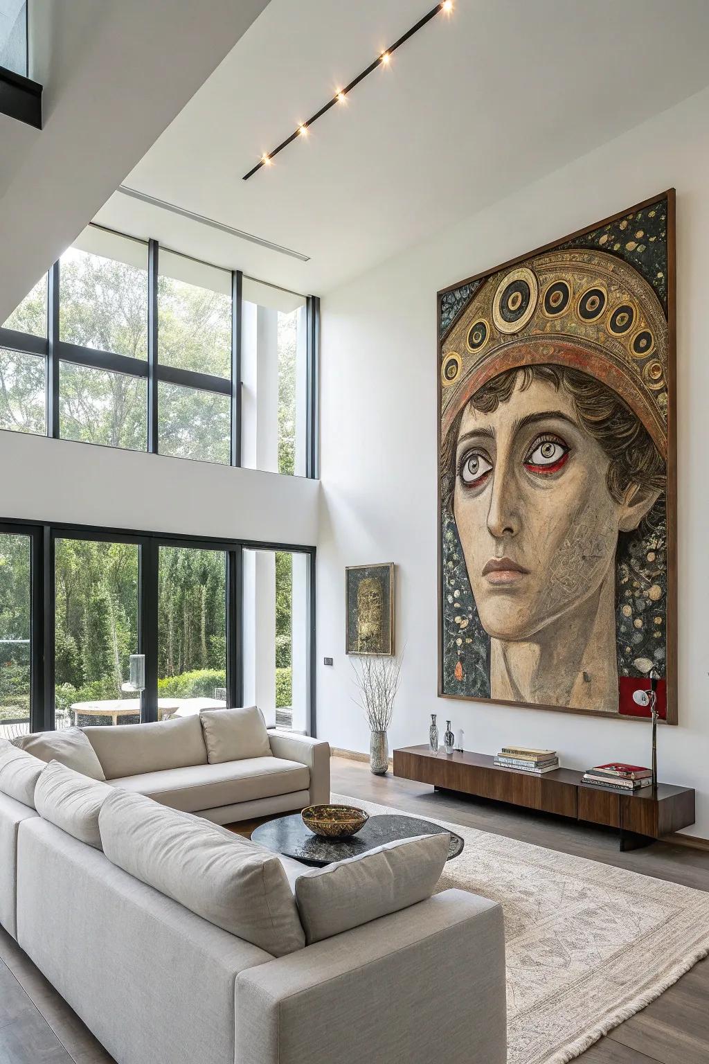 A piece showing a face enhanced via numerous eyes, bringing offbeat elegance towards interiors.