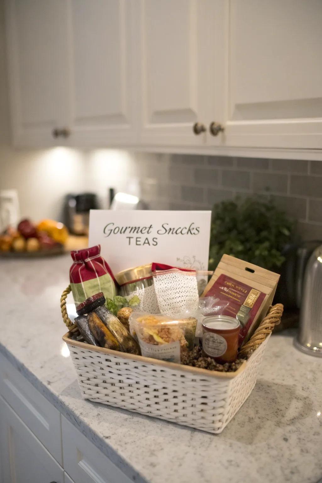 A custom-made treat hamper filled with goodies.