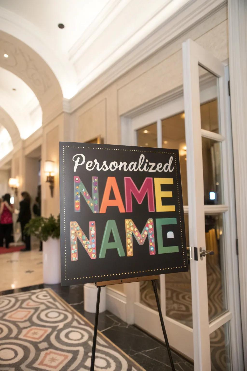 A personalized name poster creates a heartfelt welcome.