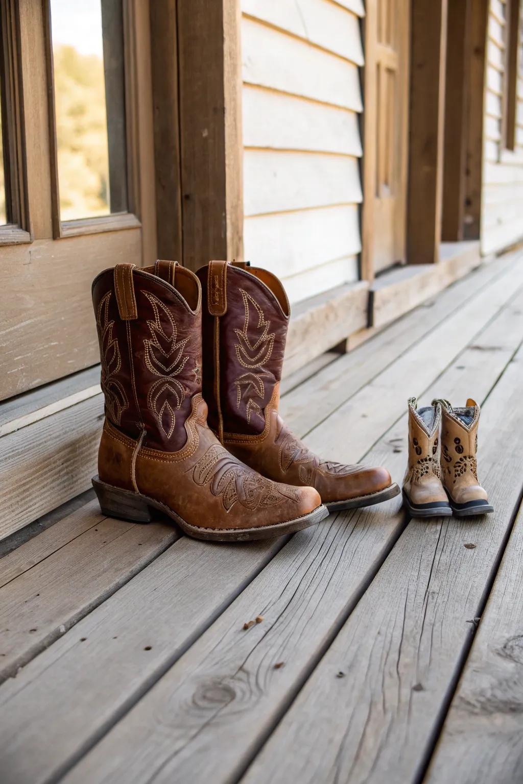 A family of cowboy boots – big and small.