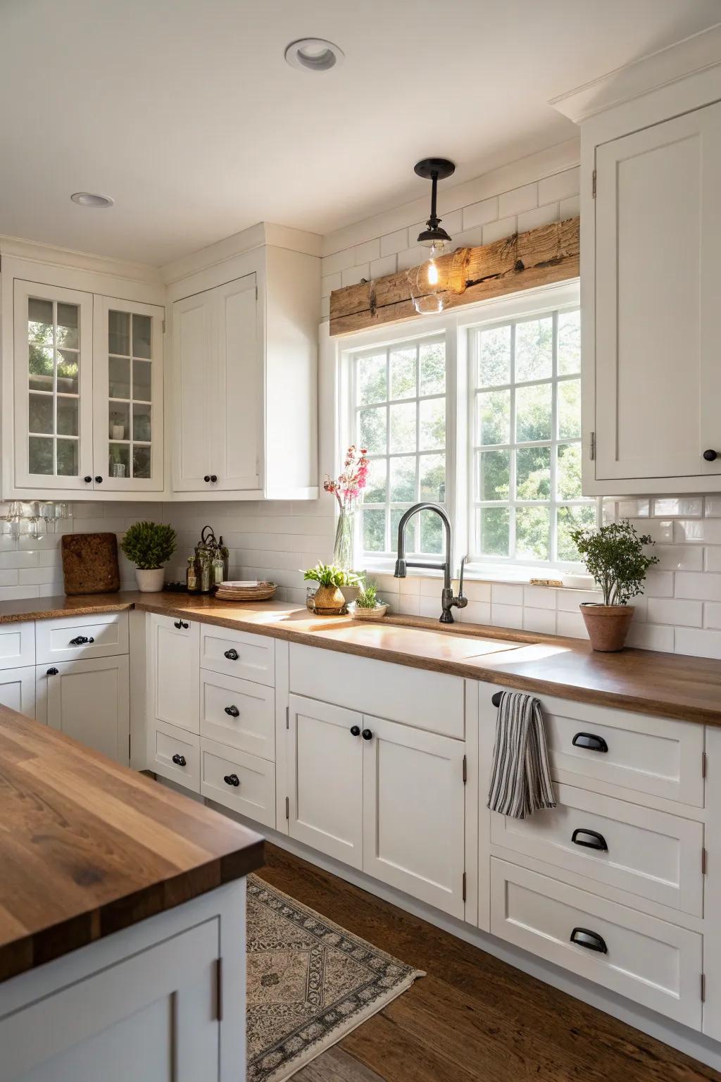 Classic white flat-panel cupboards give this kitchen a timeless appeal.