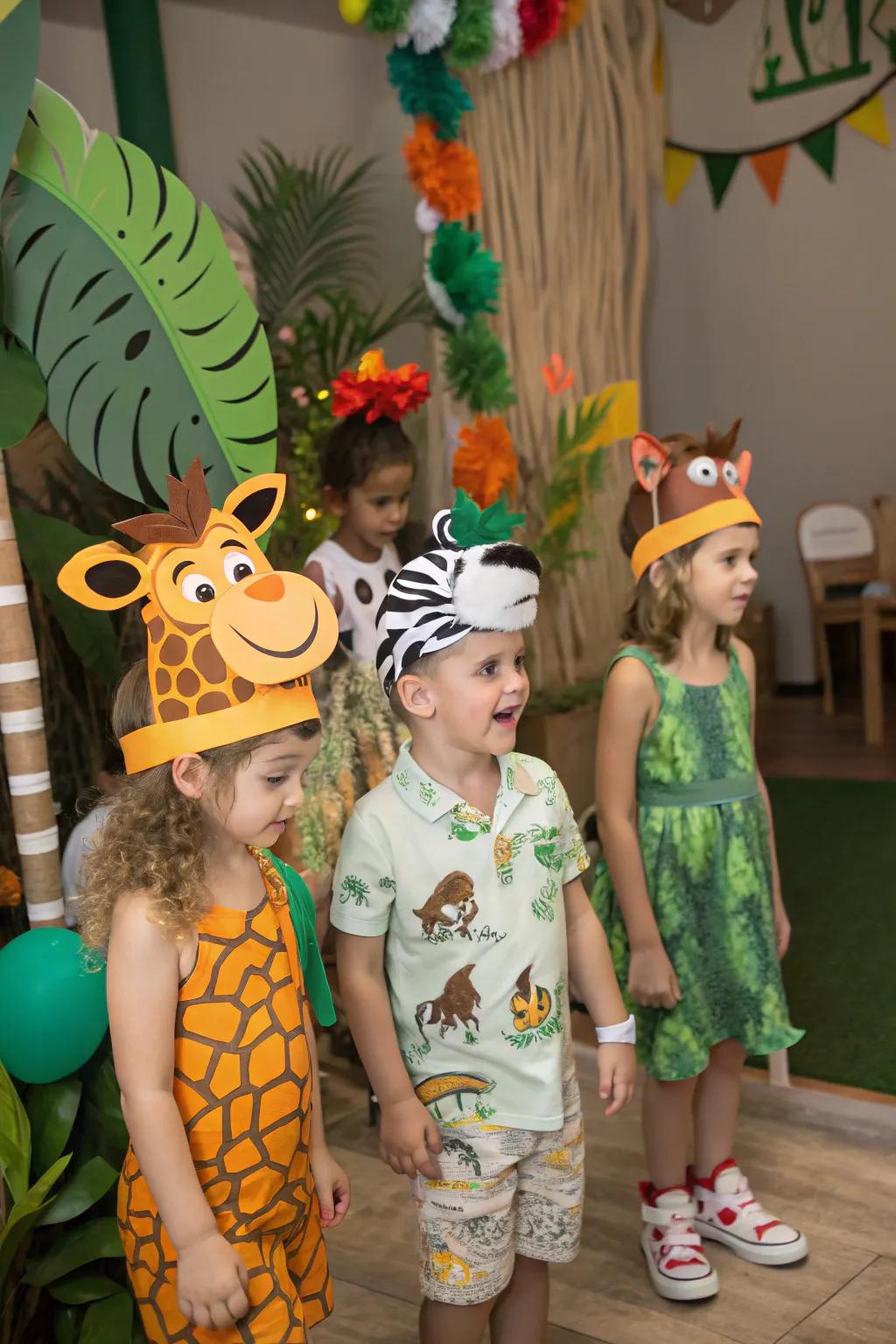 Kids transform into wildlife with charming jungle brow bands.