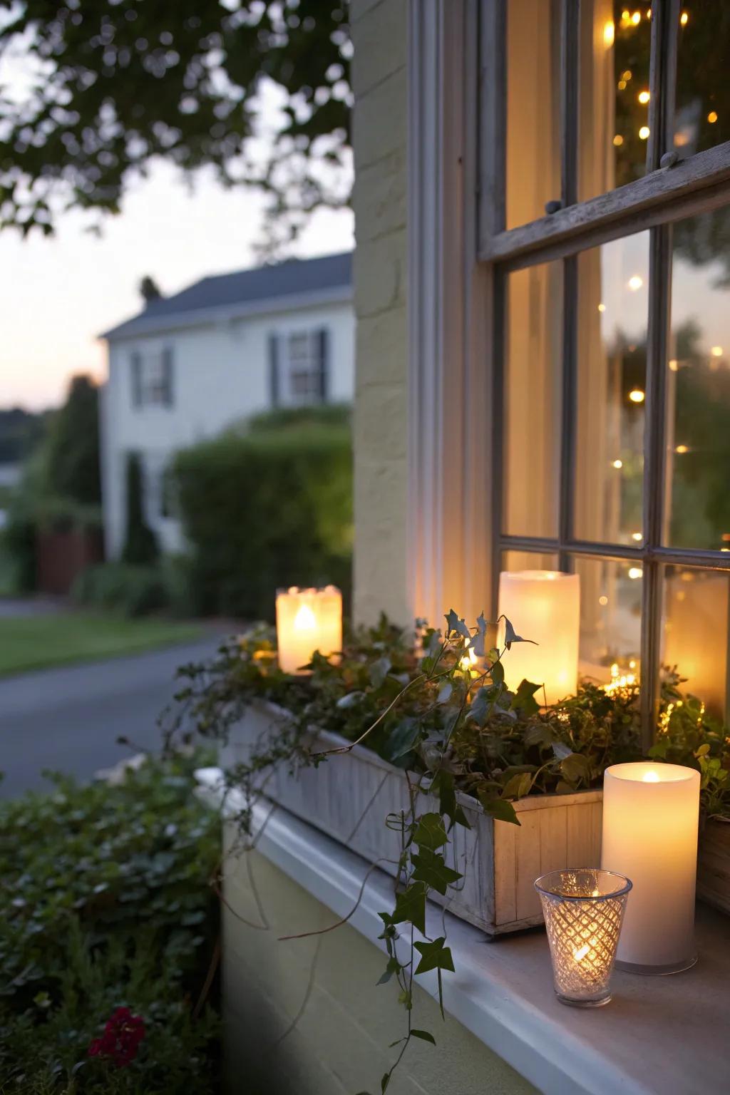 Cultivate a comforting atmosphere with LED candles nestled in your window box