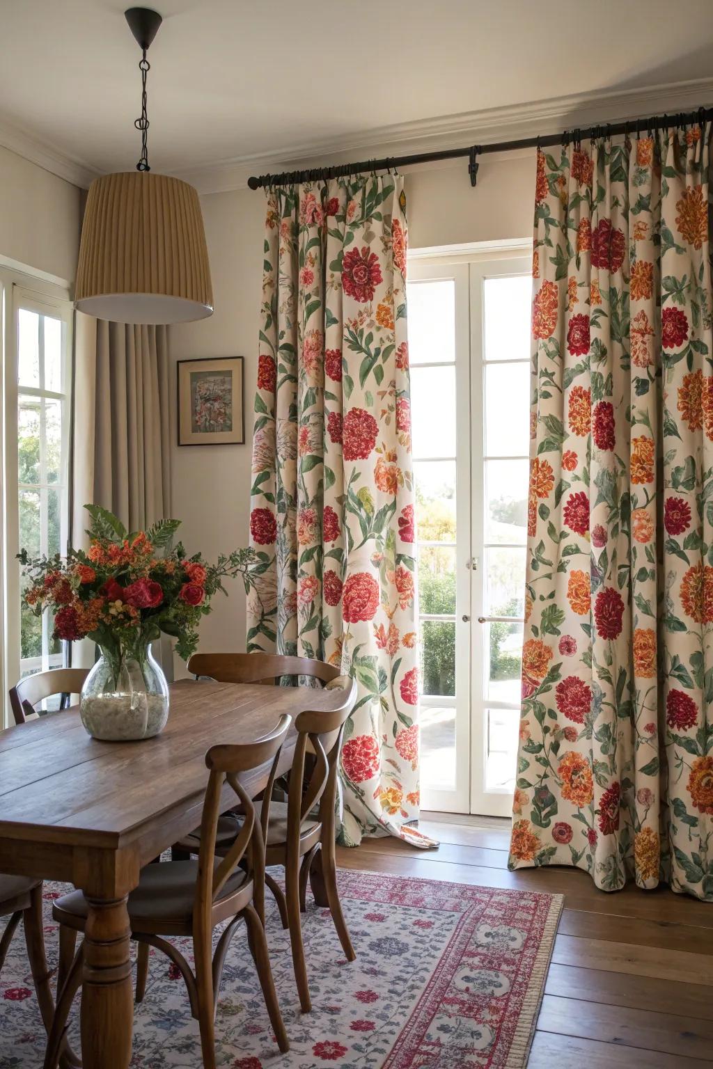 Patterned curtains transform a room into a vibrant and stylish haven.