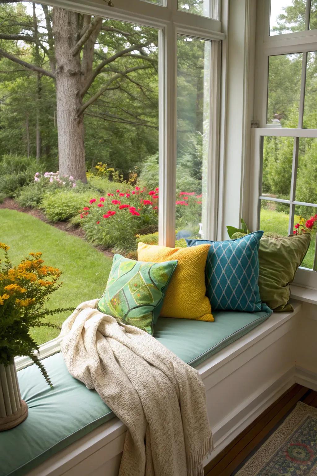 An array of cushions brings both comfort and style to your window sitting area.