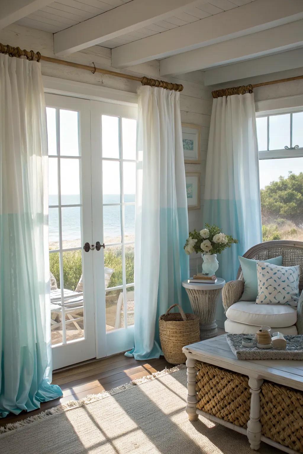 Capture a coastal ambiance with breezy, light-toned drapes.
