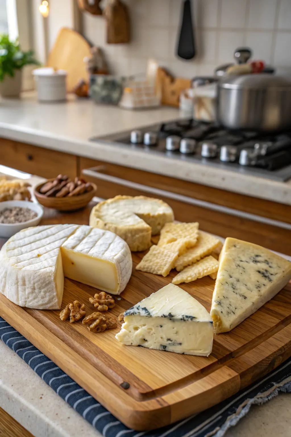 An enticing array of cheeses all set to be savored.