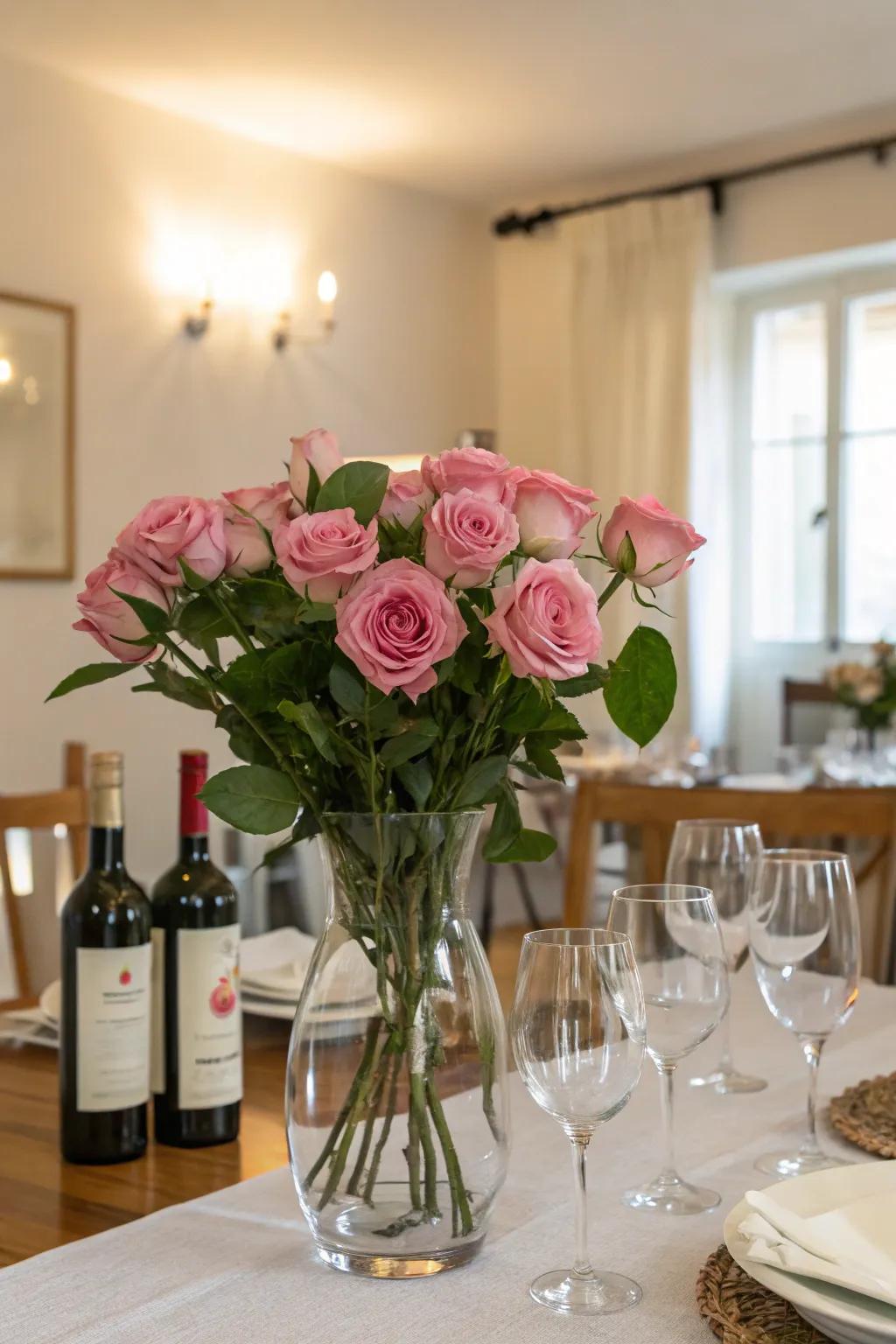 Floral displays provide a dash of sophistication to tables set for wine.