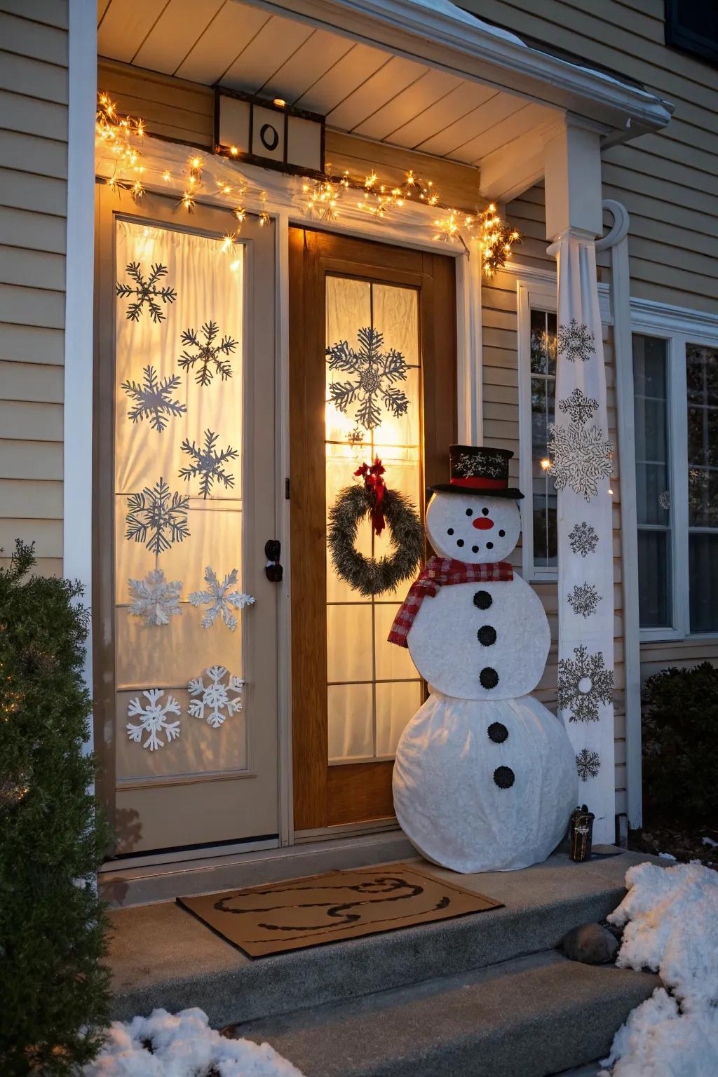 A delightful snowman welcomes visitors with playful winter joy.
