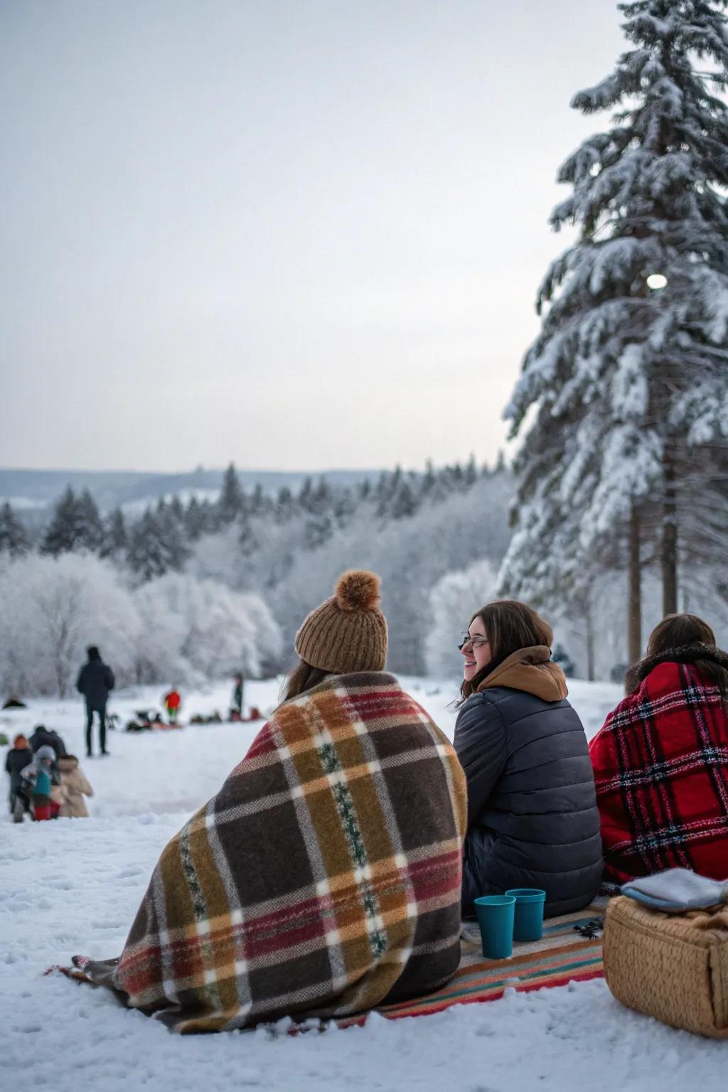 Wrap yourself in warm blankets during your winter picnic.