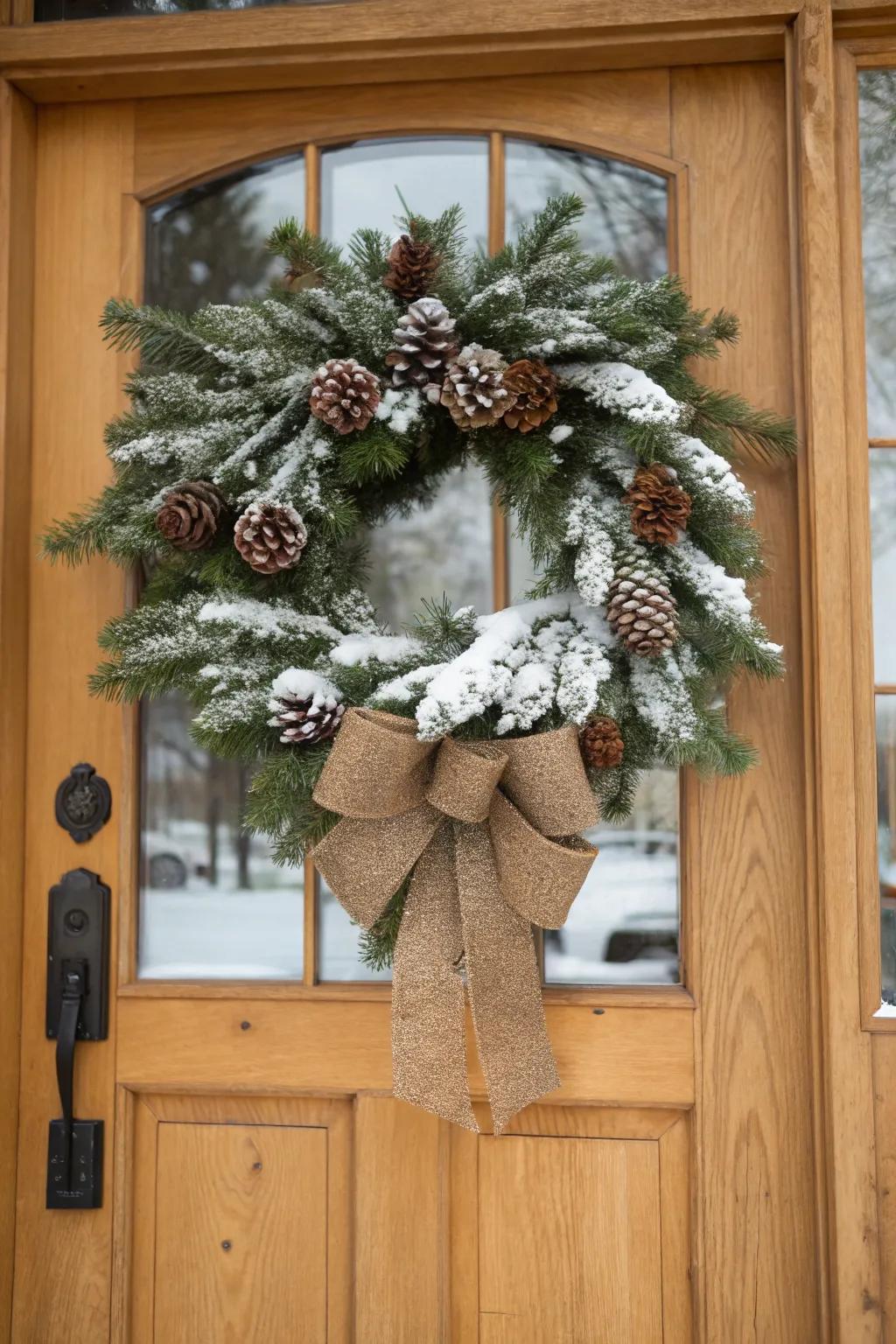A traditional snowy garland enriches any doorway.