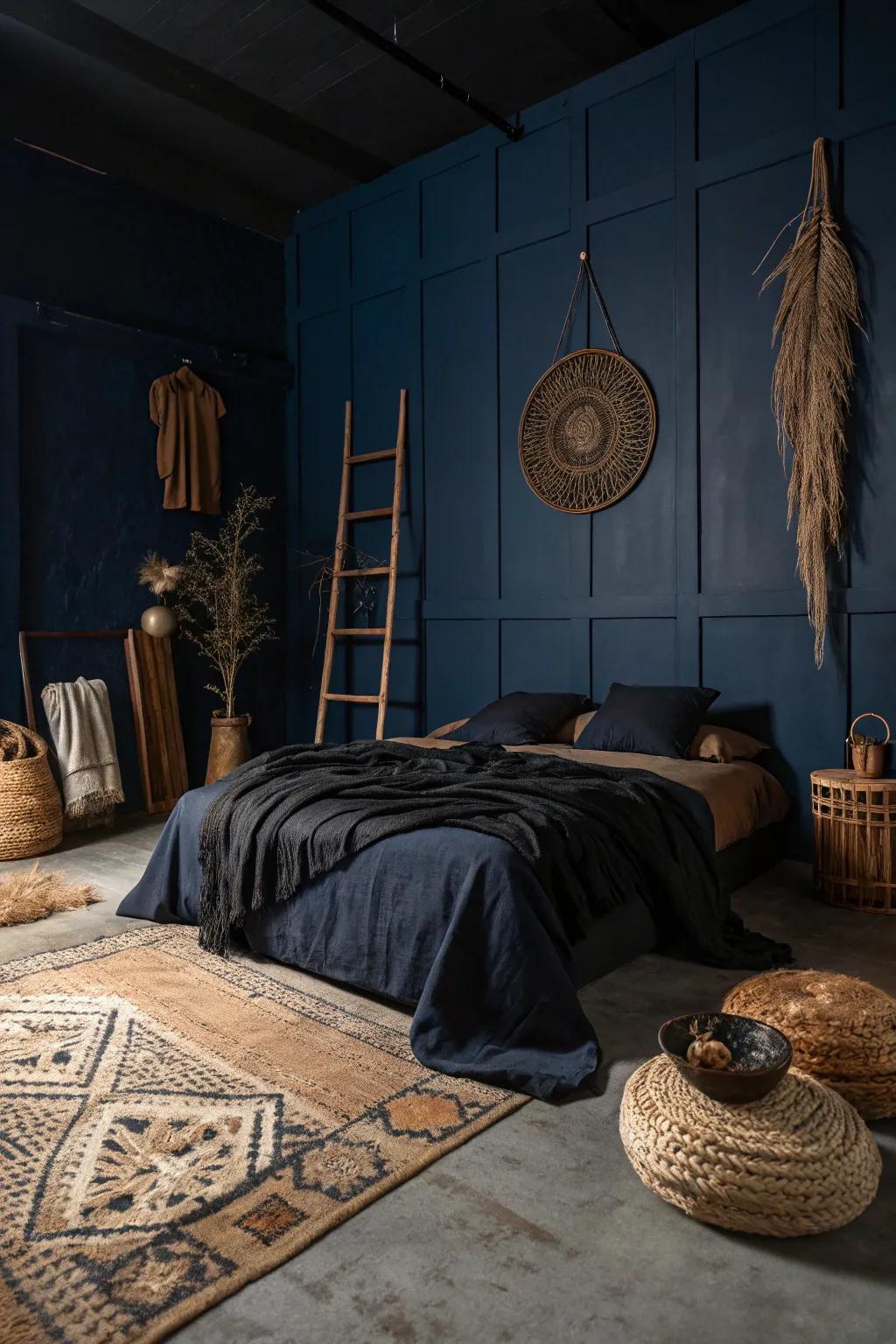 Dark colors set the stage for a truly enchanting witchy bedroom.
