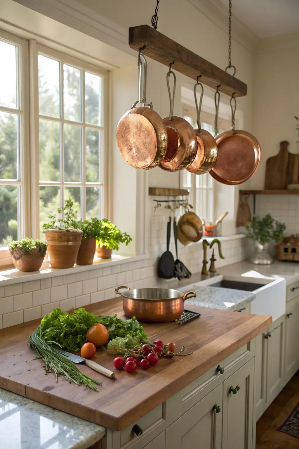 A quintessential plank block countertop, radiating warmth and a hint of tradition.