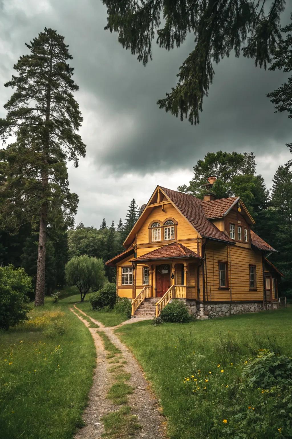 A wood home colored in comforting earthy shades, creating a warm and welcoming environment.