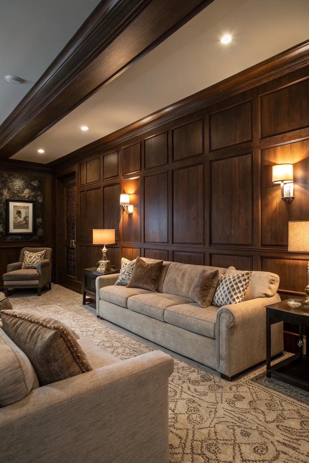 A wood-layered accent wall introduces a sense of comfort to any family area.