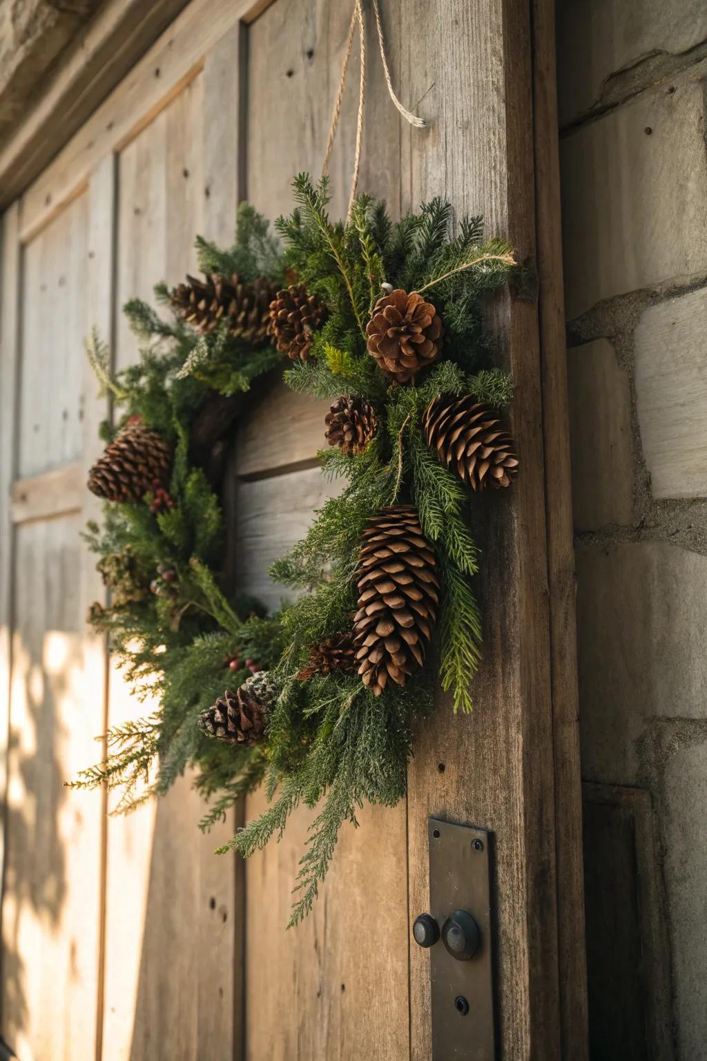 A wreath capturing the peaceful essence of a woodland escape.