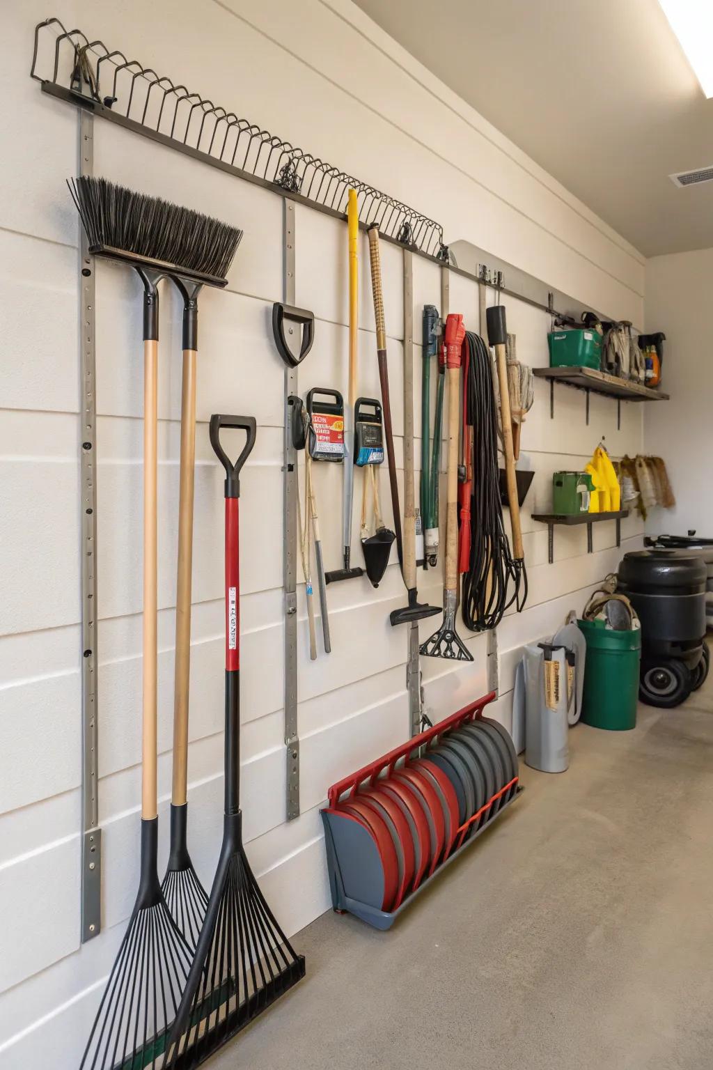Efficient use of wall space using racks that provide instant tool access.