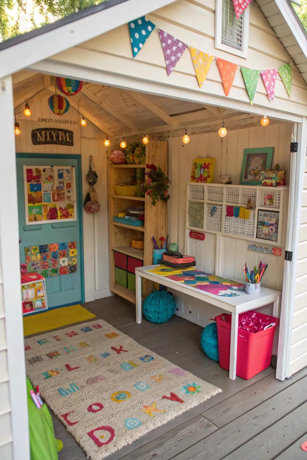 Create a playful and safe setting for kids in your shed.