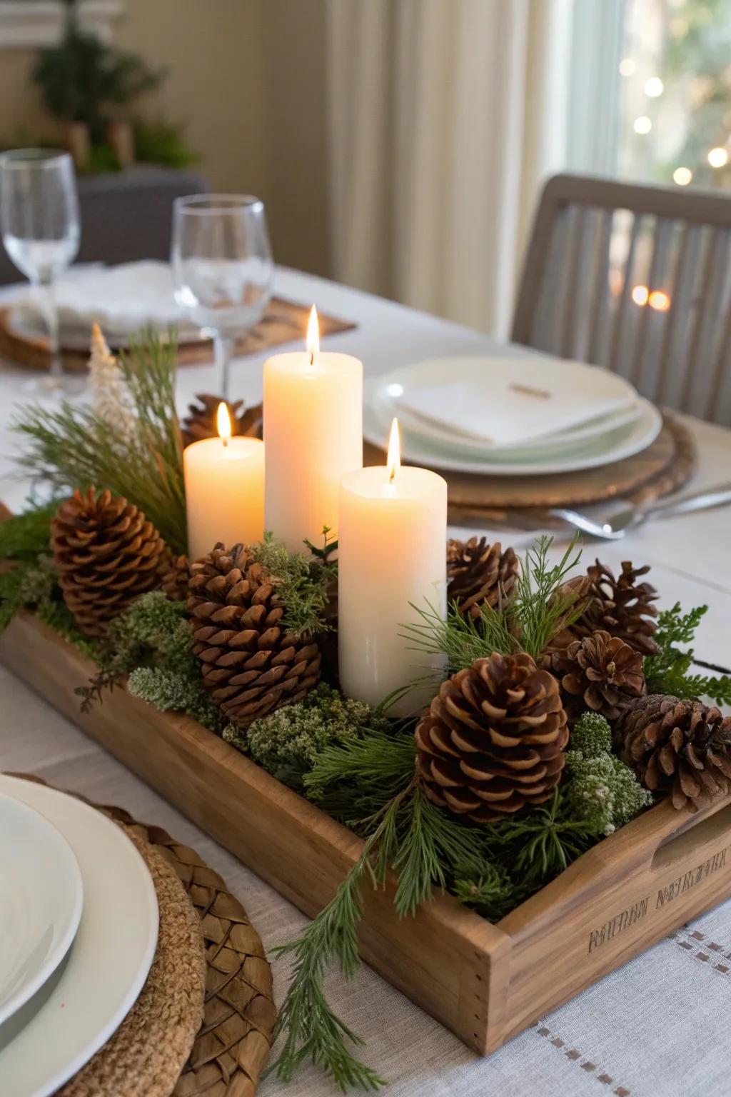 A handmade centerpiece injects warmth and charm to the table.