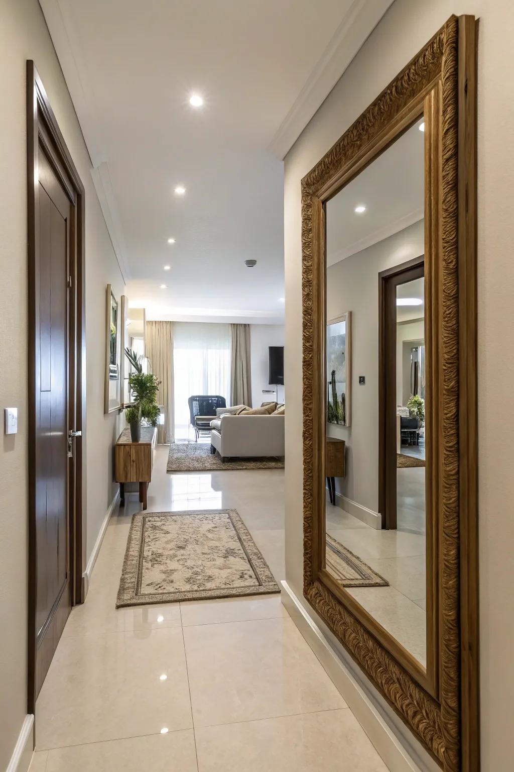 Strategic mirror placement to add depth.