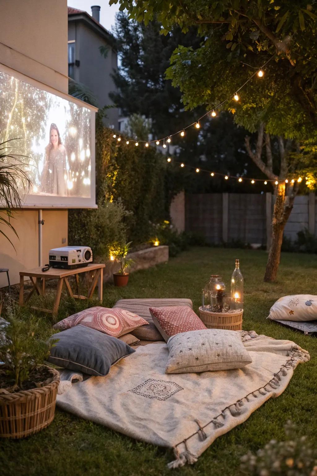A captivating garden cinema spectacle underneath the astral canopy.