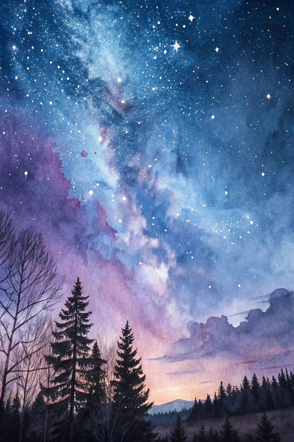 An abstract watercolor of a cosmic sky.