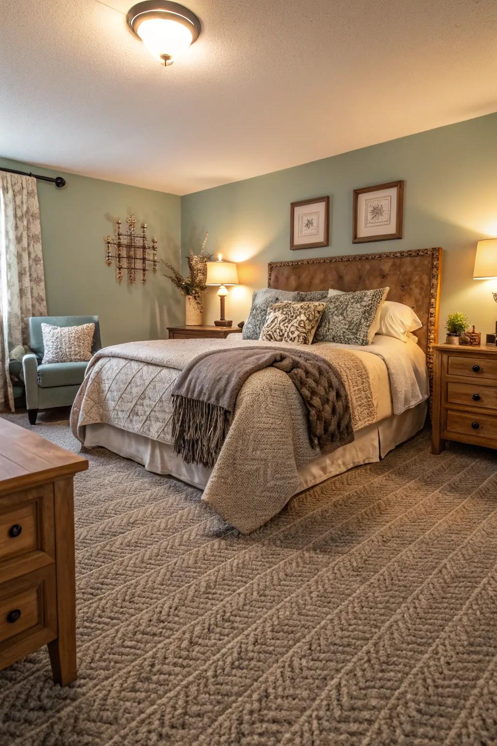 Contoured carpet modules offer comfort and adaptability in any bedroom.