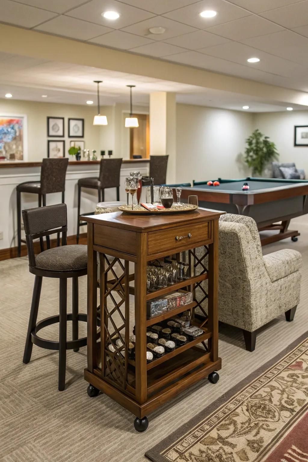 A beverage spot can enrich your gaming room, rendering it ideal for hosting guests.