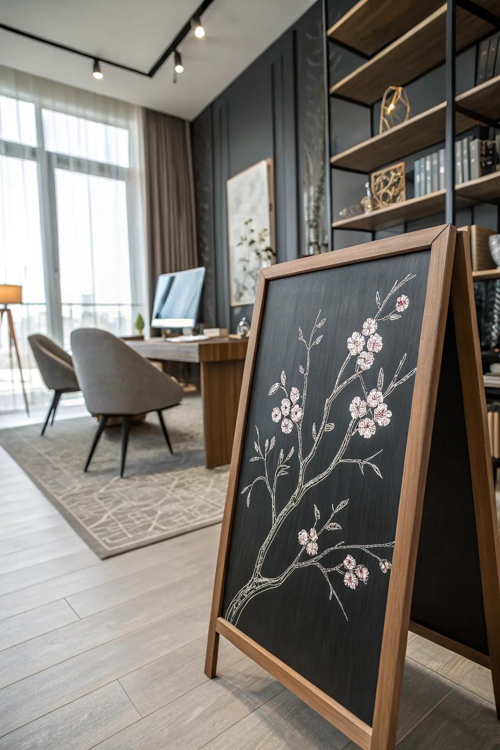 Cherry flowers bring sophistication to spring-themed writing board art.