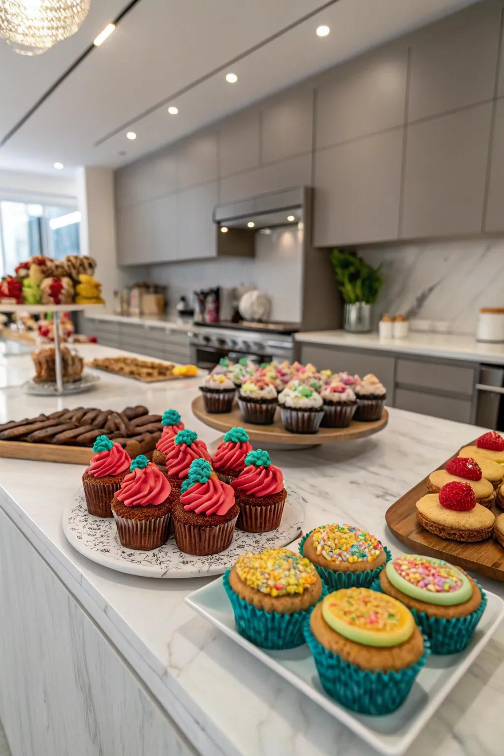 An creative dessert buffet, a feast for both the eyes and taste buds.