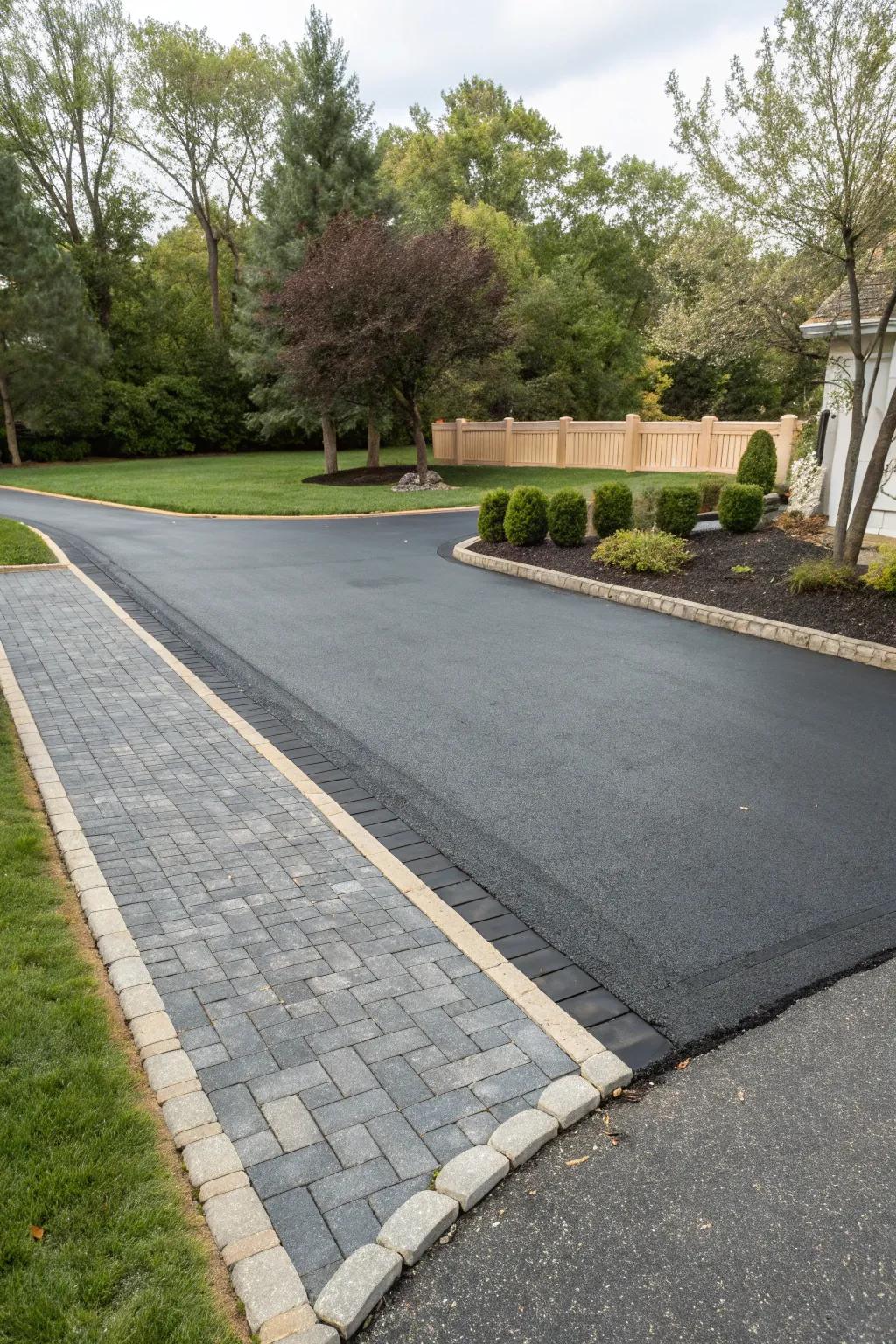 Wide pavers make a bold and expansive statement on this impressive driveway.