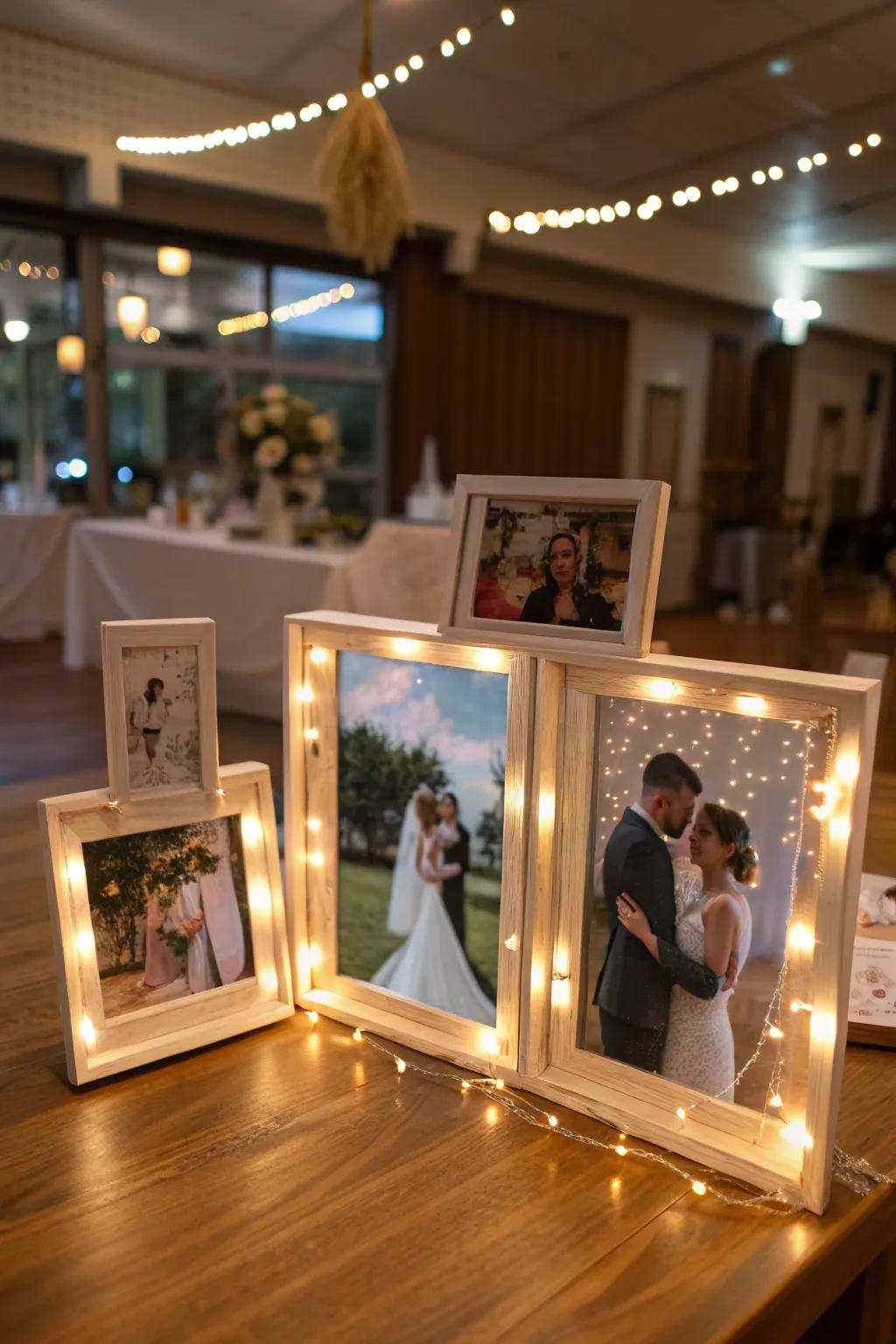 A snapshot display imparts the couple's odyssey and appends an intimate impression.