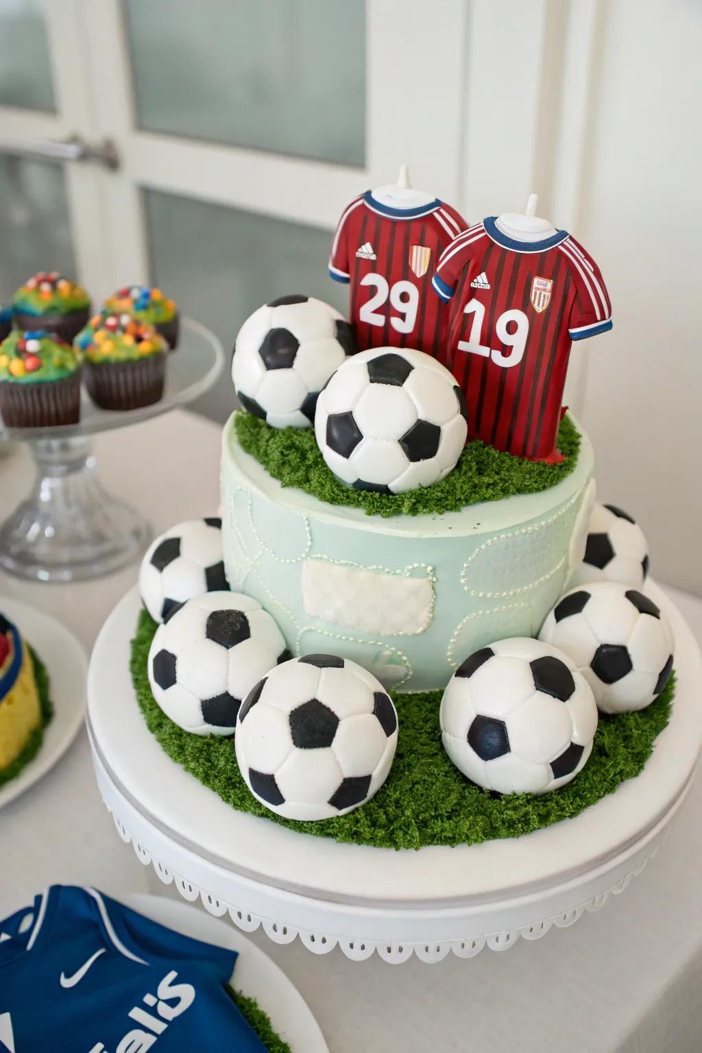 A sports-themed cake excellent for a baby boy shower.