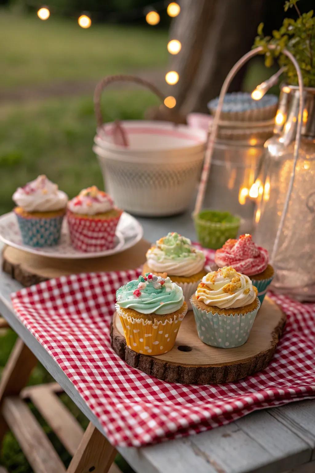 Checked patterned cupcakes for a touch of classic charm.