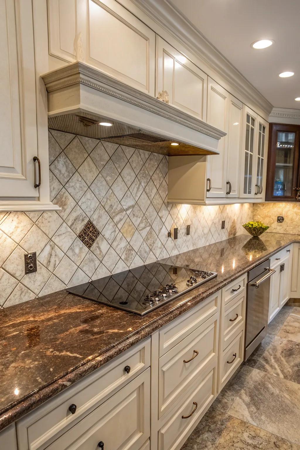 Stone-like illusion tiles heighten the elegance of fantasy brown granite.
