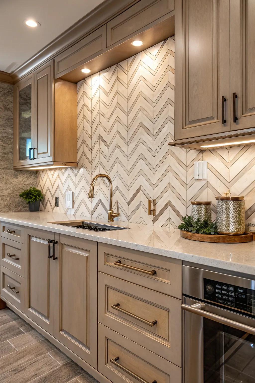 Chevron designs add a chic and energetic touch to modern kitchens.