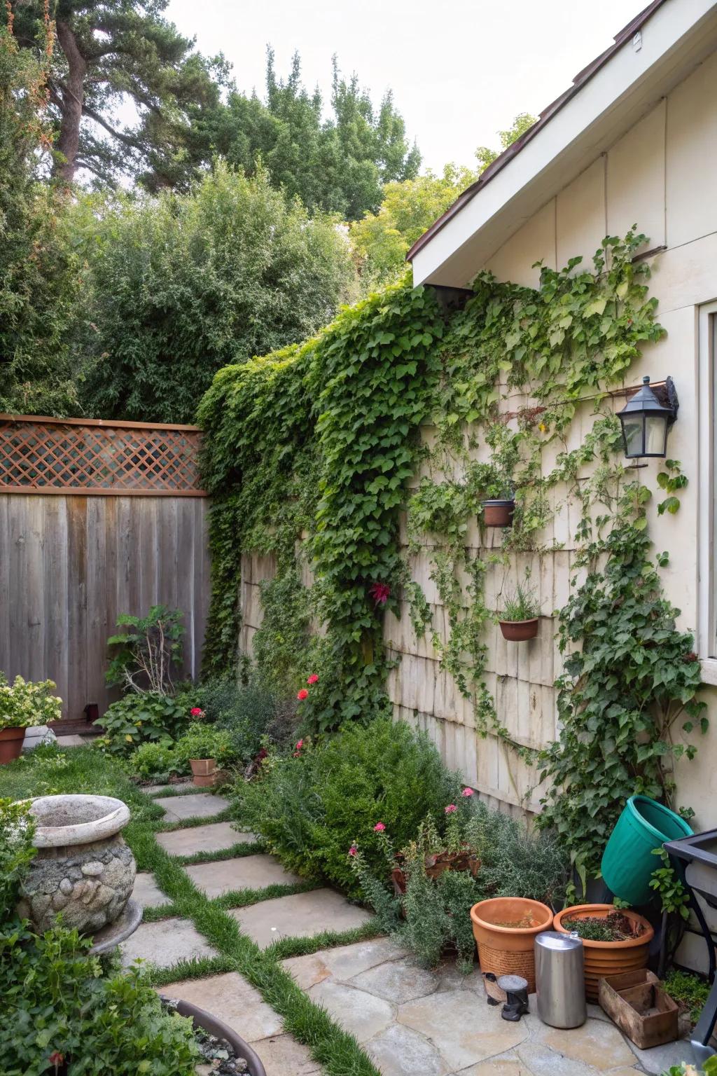 Vertical garden walls maximize space and add greenery.