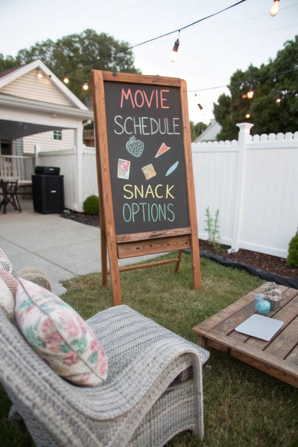 A chalkboard menu contributes charm and keeps guests informed.