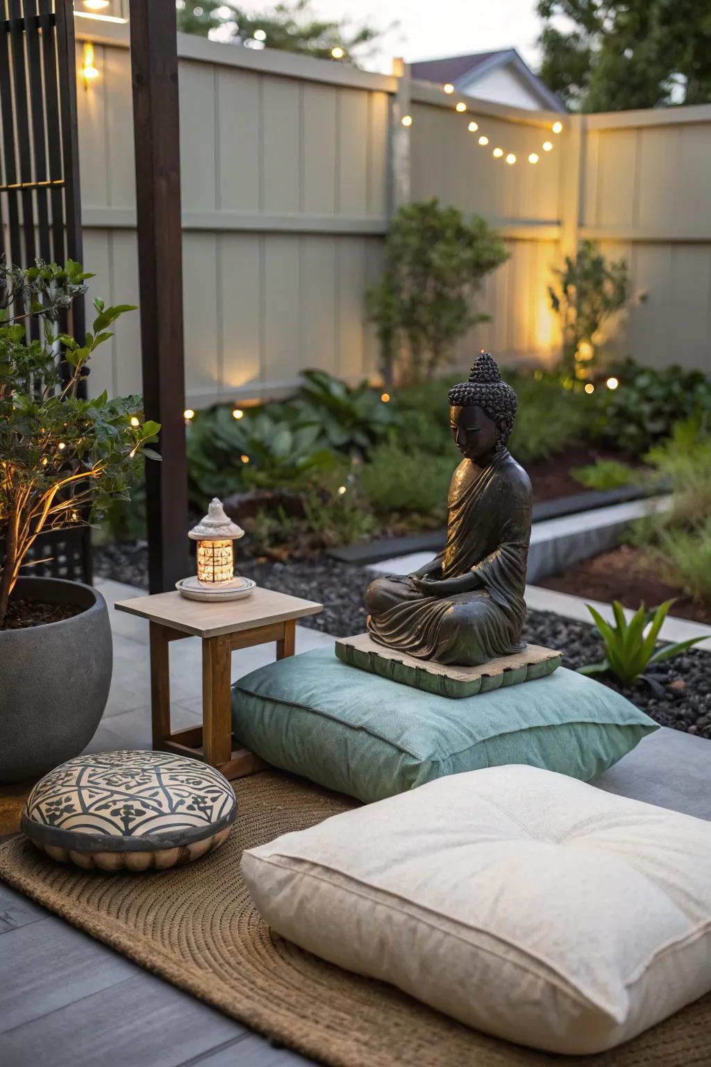 A meditation nook extends a tranquil haven for introspection.