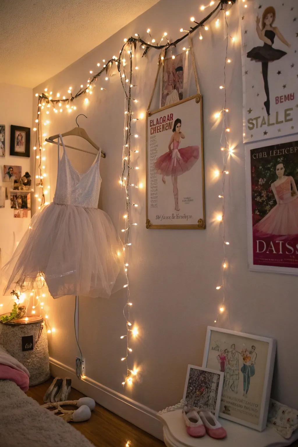 Twinkling bead lights enhance the room with a magical essence.