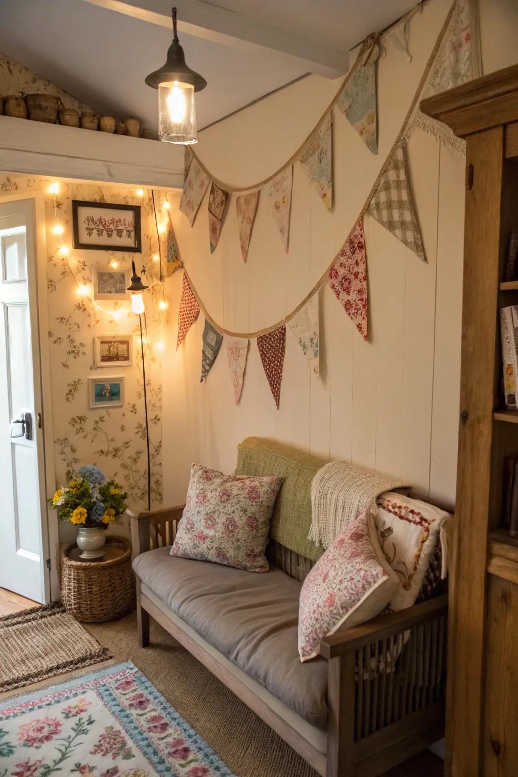 Repurposed fabric banners exhibit down-to-earth allure and warmth.