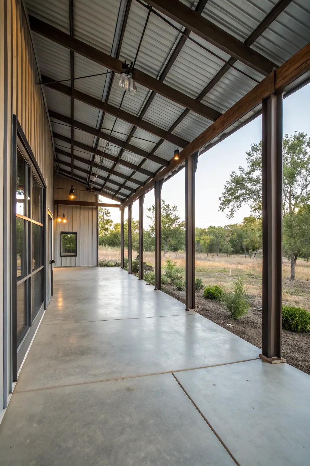 Industrial chic contributes a modern sharpness to your veranda.
