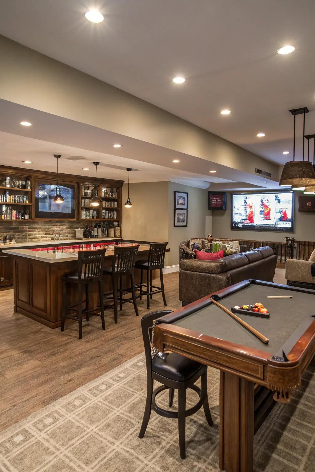 A versatile bar area for drinks and entertainment.