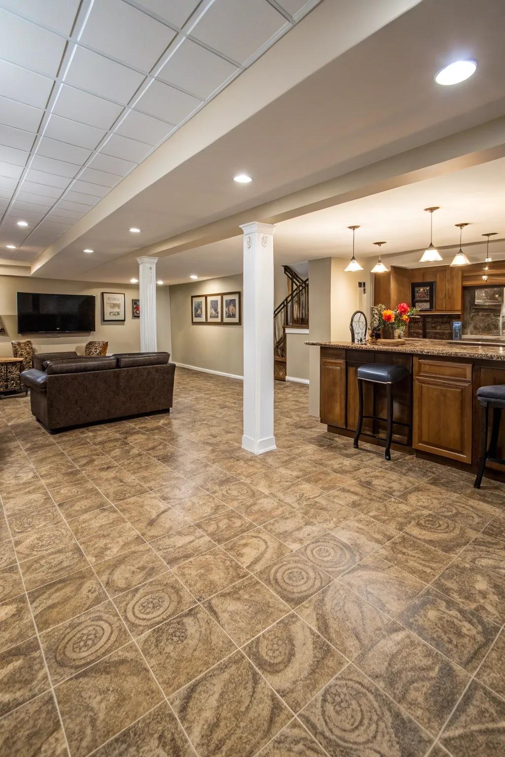 Vinyl sheeting is a cost-effective yet stylish flooring choice.