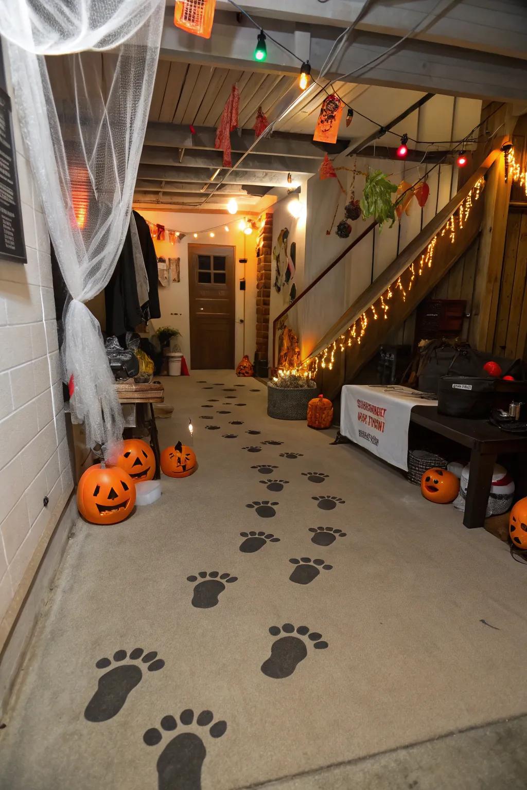 Footprints on the floor create a spooky adventure.