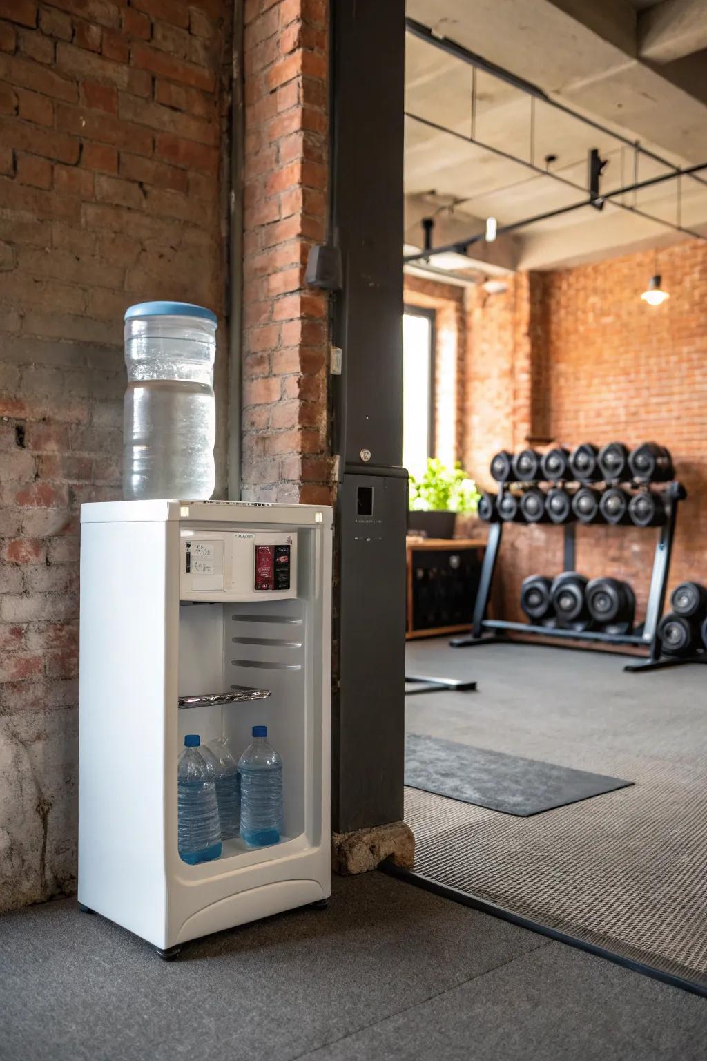 A hydration spot makes sure you stay revitalized during workouts.
