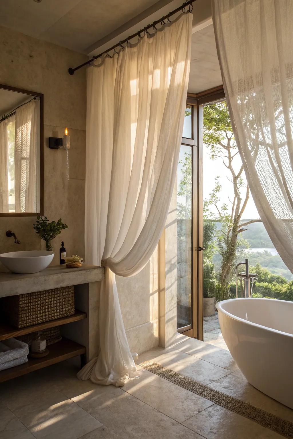 Sheer fabrics produce a tranquil, spa-like ambiance in your restroom.