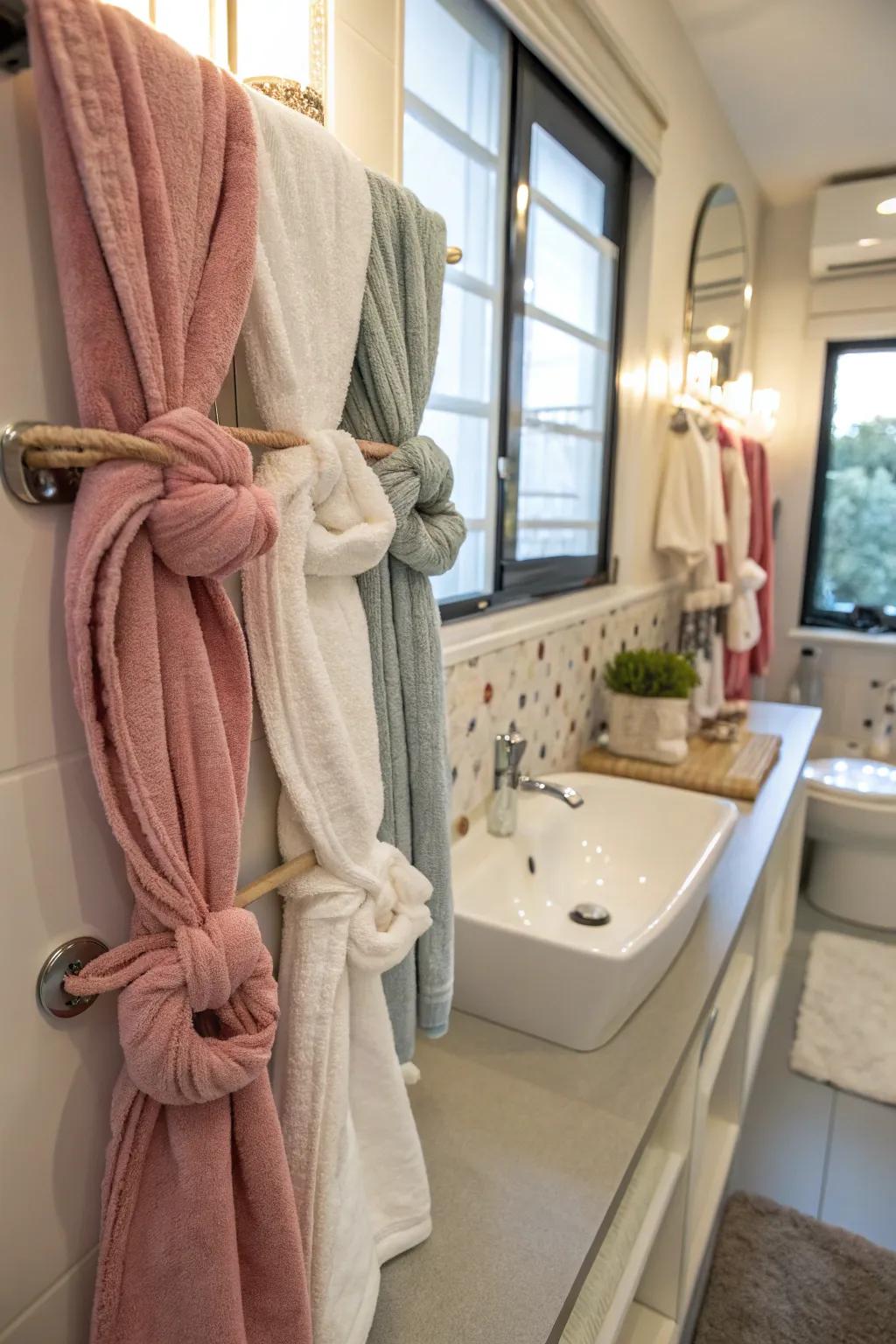With ornamental towel knots, give your bathroom a whimsical touch.