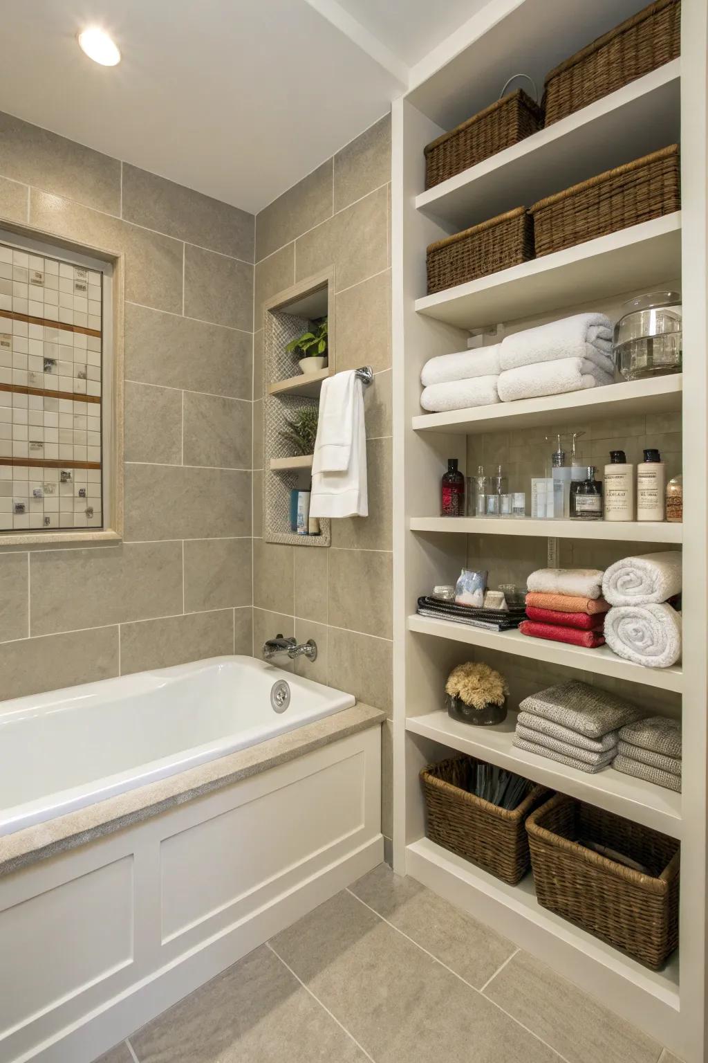 Integrated storage ensures this bathroom is structured and free of clutter.