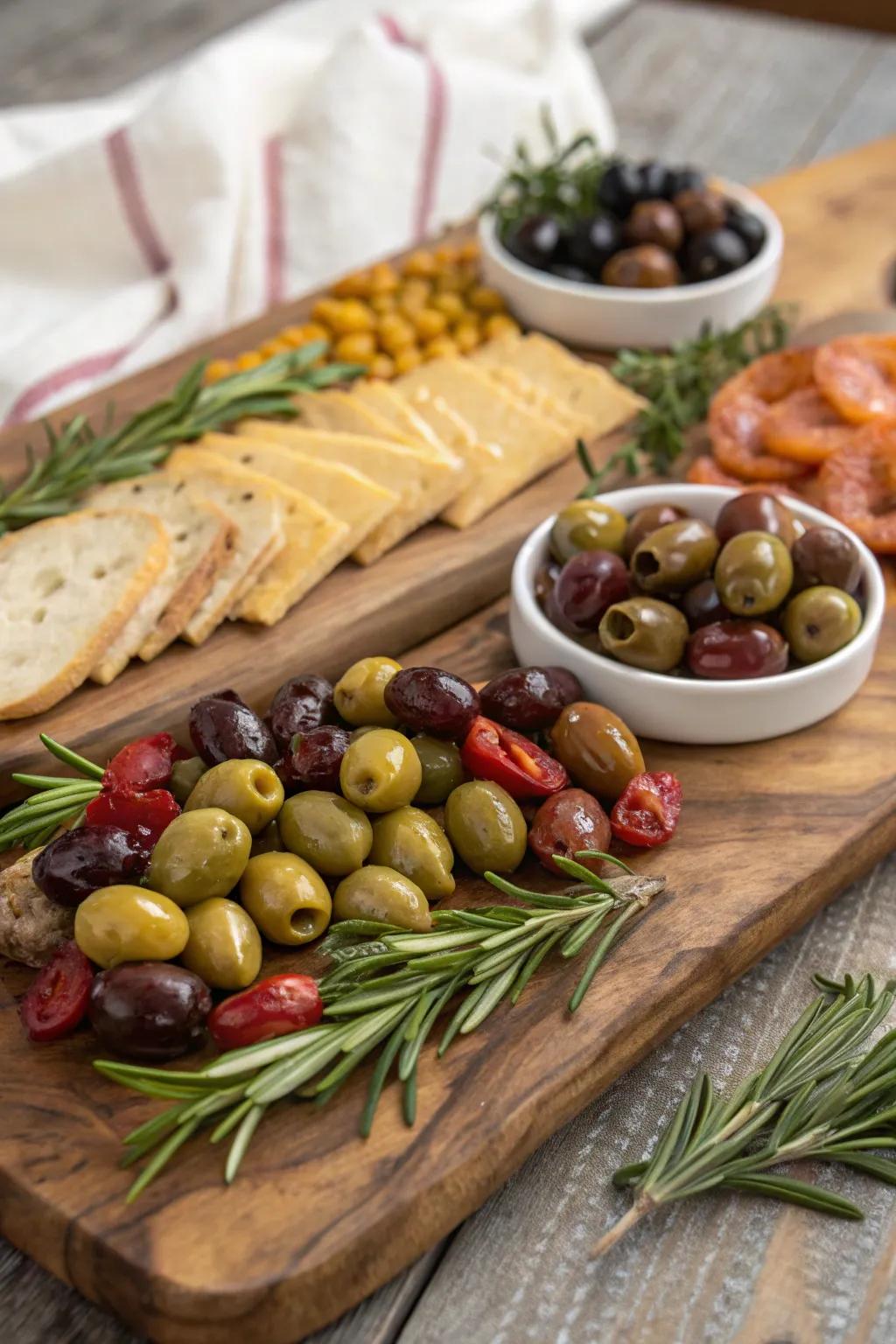 Salty olives add a Mediterranean flair to your grill-themed presentation